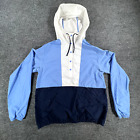 Columbia Womens Windbreaker Small Blue Nylon Color Block Hooded PFG Rain Jacket