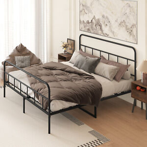 New ListingFull/Queen/King Size Metal Platform Bed Frame with Headboard No Box Spring Need