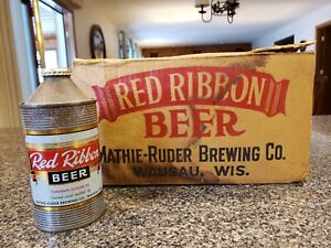 Wausau Mathie-Ruder Brewing Co CONE TOP Red Ribbon Beer Case 1953-55 ULTRA RARE