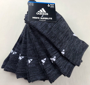 Adidas Men's Crew Socks 6 Pack 6-12 Black Aeroready Superlite Logo New MSRP$20