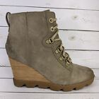 Sorel Joan Uptown Womens Size 8.5 US Grey  NL3950-297 High Top Suede Wedge Boots