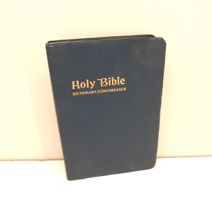 Vintage King James Bible Red Letter Small Dark Blue w/ Concordance Dictionary