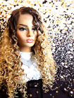Tight Curly Blonde Wig Lace Front Wig Ombre Blonde Wig Human Hair Blend Heat OK