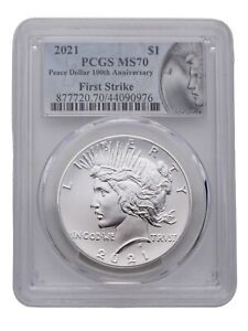 2021 PCGS MS70 Peace Silver Dollar Coin 100th Anniversary First Strike