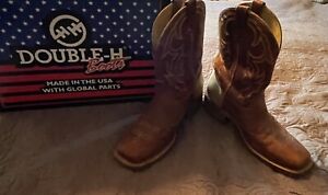 Double-H Dallas DH4851 Brown Square Toe Roper Cowboy Boots Size 10.5 Great Cond.