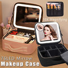 Professional Travel Makeup Case Portable Cosmetic Organizer Bag w/ 76 LED Mirror