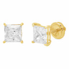 1ct Princess Cut Lab Created Diamond 14K Yellow Gold Earrings Screw back