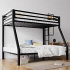 Metal Bunk Bed Twin Over Full Size with Stairs for Teen & Adults, Teens, Black