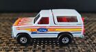hot wheels blackwall Ford Bronco.  4x4 White with awesome flame tampo.  NRMT