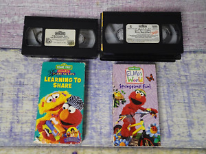 Lot of 4 VHS Sesame Street Christmas Eve, Springtime Fun, Learning To Share Elmo