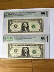 2 consecutive 1981 $1 Federal Reserve Note PMG 66EPQ near solid serial numbers