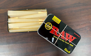RAW CONES BLACK CLASSIC KING SIZE  15 COUNT CIGARETTE PAPERS~RAW STORAGE TIN