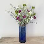 Handmade Mixed Wildflower Faux Floral Arrangement in Glass Vase Artificial Flora
