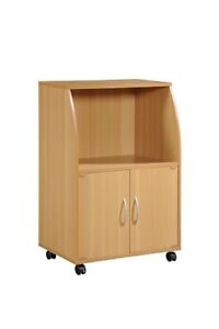 Mini Microwave Cart with Two Doors and Shelf for Storage, Beech