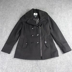 Kensie Jacket Womens Large Black Trench Wool Thick Heavy Peacoat Coat Classic VT