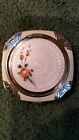 Vintage White GUILLOCHE enameled Vanity Compact