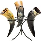 Viking Drinking Horn Set of 3 with Stand, 10 Oz Natural Ox Horn | Cool Unique...