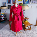 Vintage 1940s Style Coat Trench Red Raincoat Belted M L 40s 80s Pinup