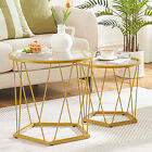 HOOBRO Side Table Set of 2 Glass End Table with Metal Frame Gold Coffee Table
