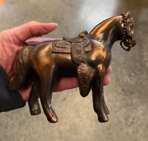 Copper Pot Metal Horse Figurine Mid-Century Carnival Prize  USA 4.25 x6 inches