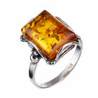 Sterling Silver and Baltic Honey Amber Rectangle Ring 