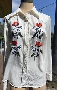Vintage Lucky Brand Rodeo Girls Western Embroidered Long Sleeve Shirt L Floral