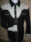 Mens Sharp Black & Gray Western Scully Shirt Pearl Snap Buttons L