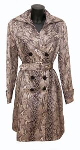 BIBA Snake Animal Print Double breasted Belted Trench Coat Size XS VGC