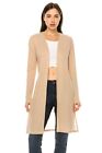 theandgray Women's Lightweight Ribbed Long Cardigan - Open Front and Side Slit