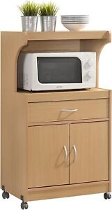 Microwave Cart with 1-Drawer and Enclosed Cabinet Space, for Home Office Kitchen