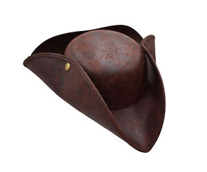 Distressed Brown Pirate Tricorne Hat  Tricorn Faux Leather Colonial Costume