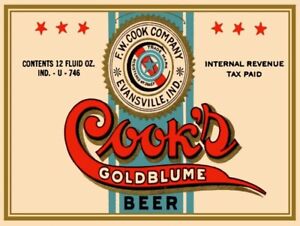 Cook's Goldblume Beer, Evansville New Metal Sign: Lg. Size 12 X 16 Free Shipping