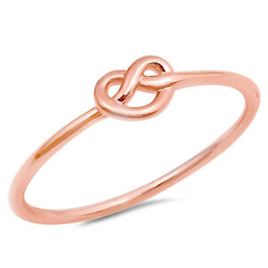 Rose Gold Plated Infinity Heart Knot Ring .925 Sterling Silver Band Sizes 3-12