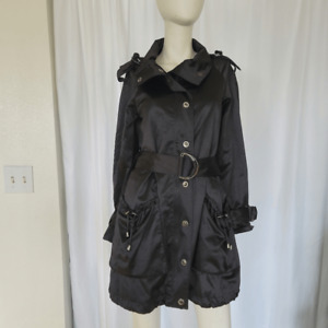 Bebe black satin sleek belted trench coat size XS
