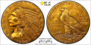 PCGS MS-64! 1908 INDIAN HEAD GOLD $5