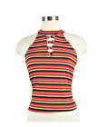 HOT KISS Halter Top Cropped Sleeveless Ribbed Knit Pullover Striped Orange Jrs L