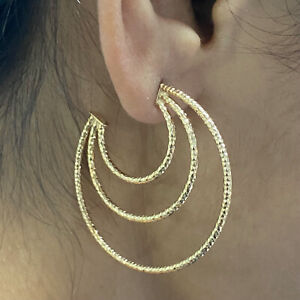 QVC Sterling Diamond Cut Triple Hoop Earrings Pre-owned Jewelry
