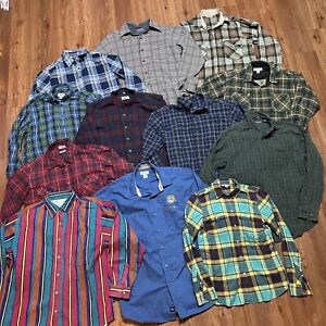 Lot 20 Men's Vintage Flannel Plaid Ranch Button Shirts Long Sleeve Bundle