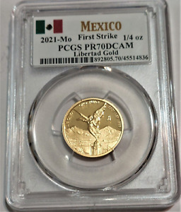 2021 Mexico Libertad 1/4 oz Gold Proof Coin PCGS PR70 First Strike