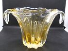 Vintage Murano Style Yellow & Clr  Hand Blown Art Glass Floral Tulip Lilly Vase