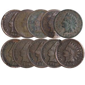 10 PC. LOT Indian Head Cent Pennies 1800'S + 1900'S  CULLS  JUNK  PROBLEM COINS
