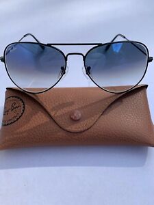 Ray-Ban Aviator Sunglasses 002/3F RB3025 58m Black Frame with Blue Gradient Lens