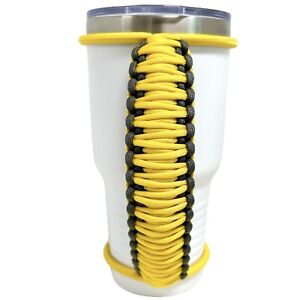 30/32/40oz Long Stretchable Paracord Tumbler Handle, Yellow Gray Fits Epoxy Cups