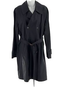 Ralph Lauren Womens Trench Coat Size Small L Black Cotton Belted Double Breasted
