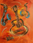 GUITAR JAZZ 3D  MODERN ABSTRACT Painting  Stretched   IMPRESSIONIST TRWFNYT