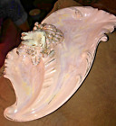Beautiful Pink / Gold Mid Century 50's Porcelain  Ashtray W/Bird Perched On Leaf