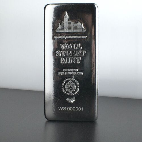 1 Kilo .999 Silver Bar Wall Street Mint Silver Bullion - 32.15 Troy Oz #A512