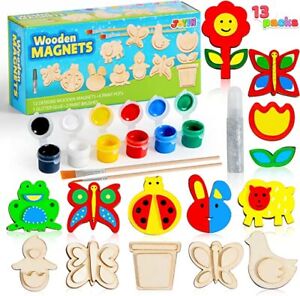 Syncfun 13pcs Wooden Magnet Creativity Arts & Crafts Painting Kit for Kids Gift