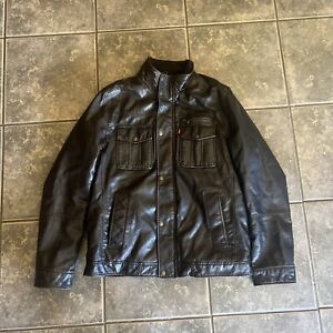 Vintage Y2K Levi's Vegan Leather Bomber Jacket Mens Large L Brown Sherpa Lined