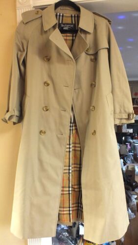 Vintage Burberry Men's Double Breasted Belted Tan Trench Coat Sz. S